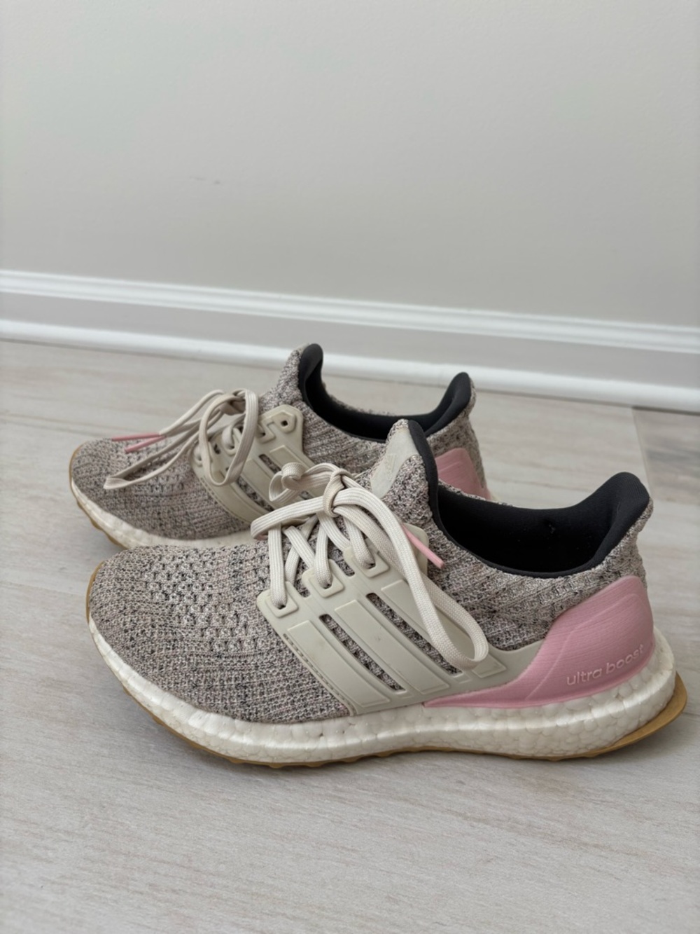 adidas Women’s Neutral Knit Sneakers in Beige and Pink
